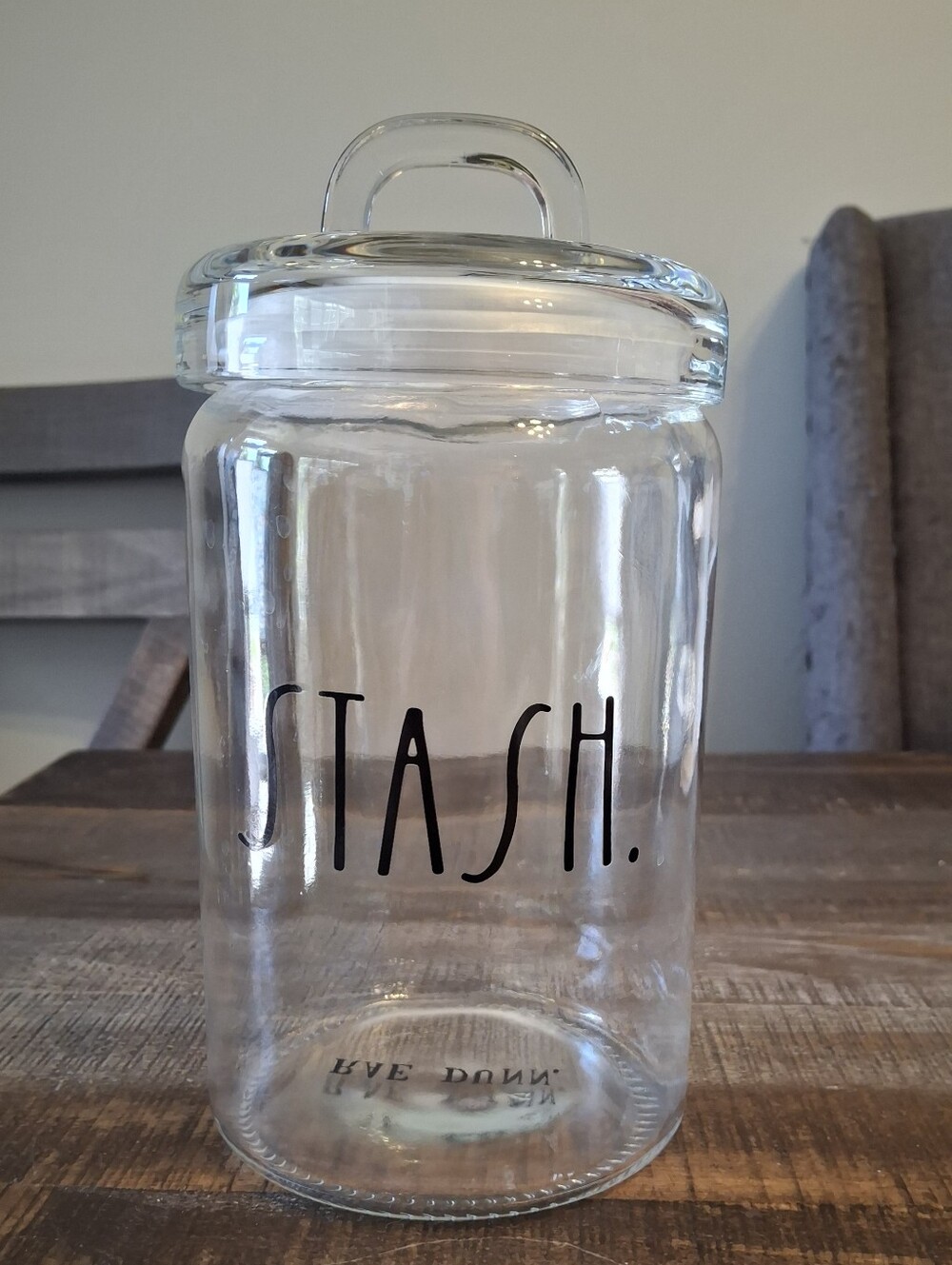 Rae Dunn Clear Glass "STASH." Jar with Lid